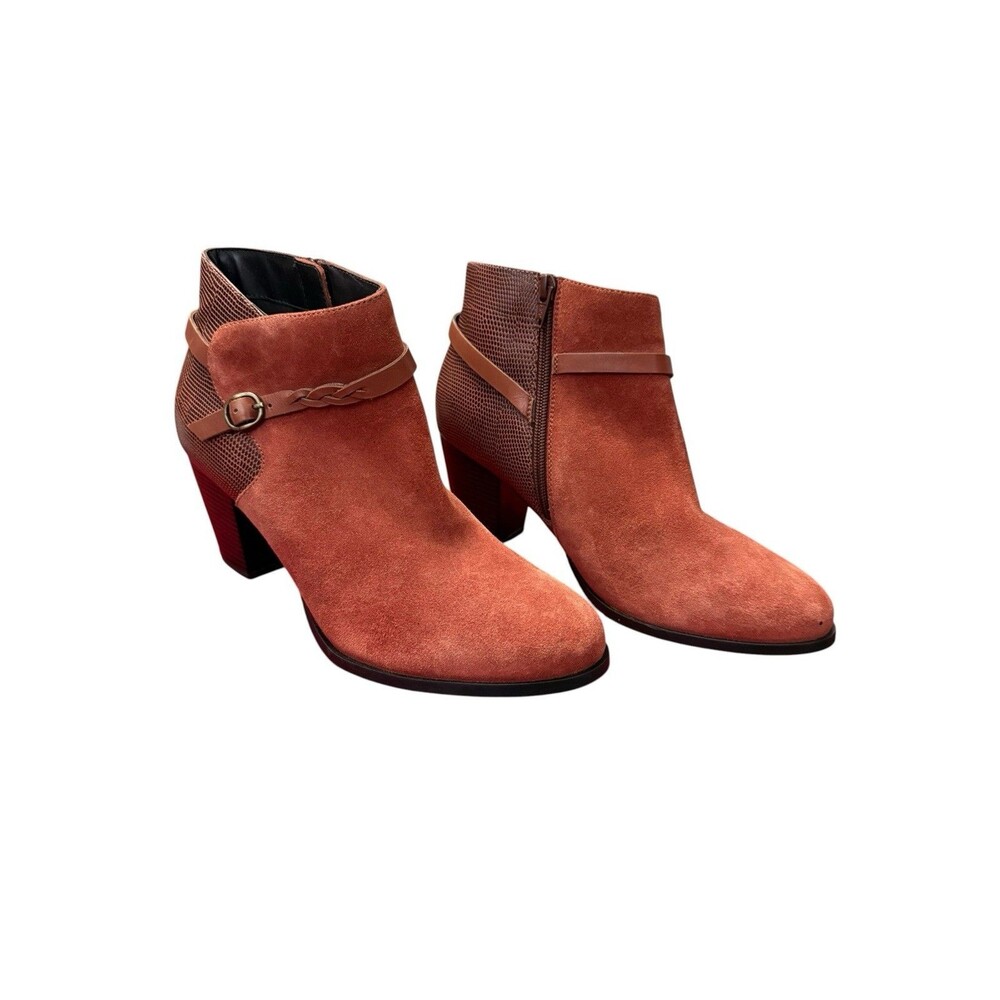 Diba Katch Cognac Suede Leather Ankle Booties Size 9M Boho Western Snake Skin - Picture 2 of 9